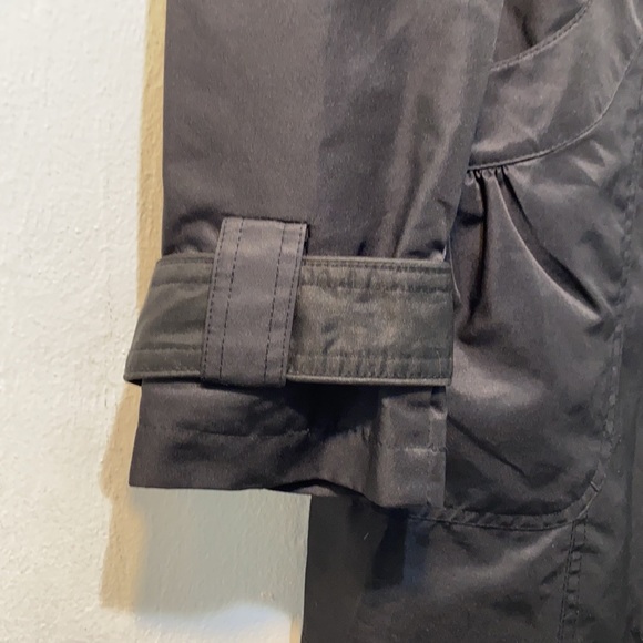 Miss London -Jet Black trench coat with puff shoulder and 2 pockets Size Large - Picture 8 of 8